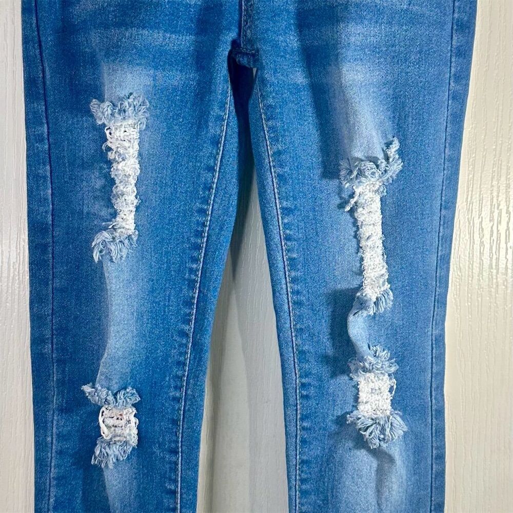 Denim & Rivets Girls Distressed Skinny Jeans Blue Size 12 Frayed Details